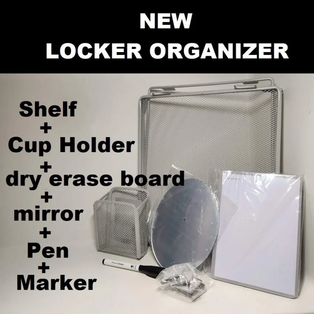 NEW School Locker Organizer Shelf Whiteboard Storage Cup Dry Erase Mirror